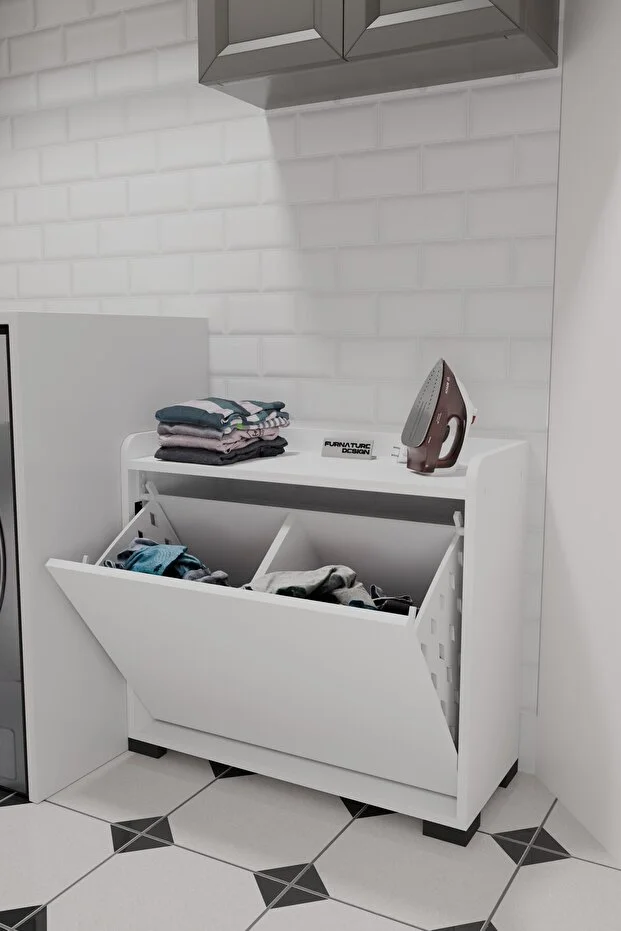 Duo 2 Bölmeli Çamaşırlık Çok Amaçlı İki Bölmeli Dolap Kirli Çamaşır Sepeti